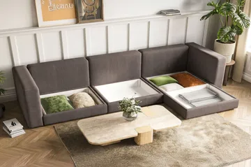 Hagblom 4-seters Divansofa med Oppbevaring Vendbar - Taupe - Møbler - Sofaer - Sofa med sjeselong