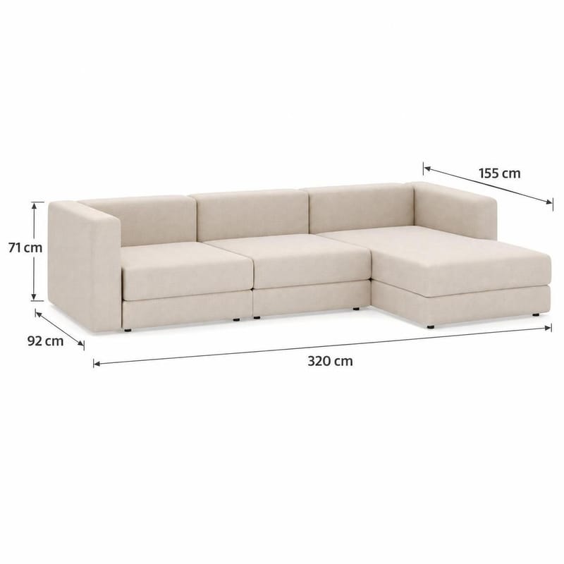 Hagblom 4-seters Vendbar Divansofa 320 cm med Oppbevaring i Chenille - Beige - Møbler - Sofaer - Sofa med sjeselong