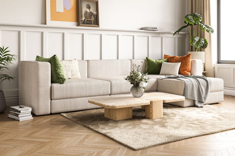Hagblom 4-seters Vendbar Divansofa 320 cm med Oppbevaring i Mansjester - Beige - Møbler - Sofaer - Sofa med sjeselong