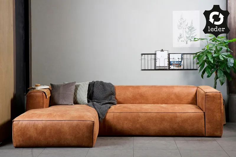 Harlow Divan sofa Venstre Ekte lær - Cognac - Møbler - Sofaer - Sofa med sjeselong
