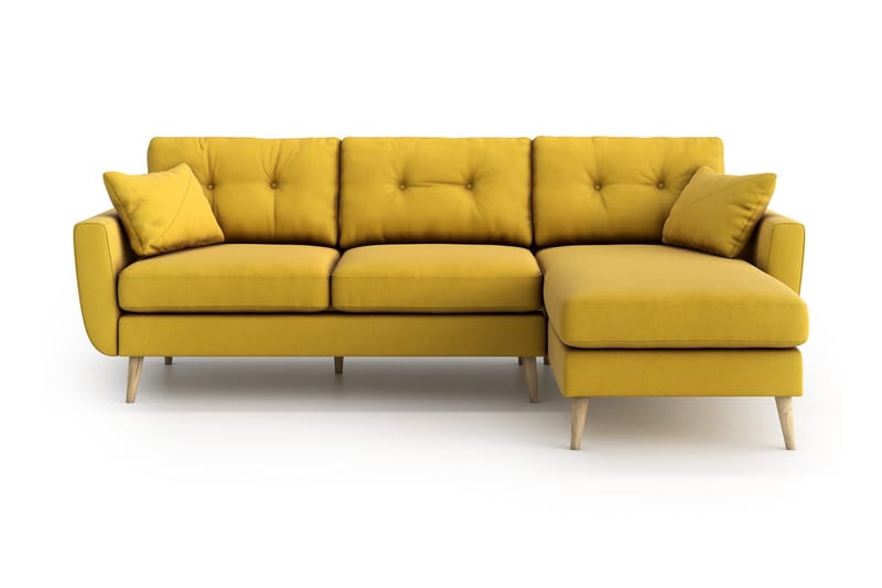Harrisa Divansofa - Gul - 3 seters sofa med divan - Sofa med sjeselong