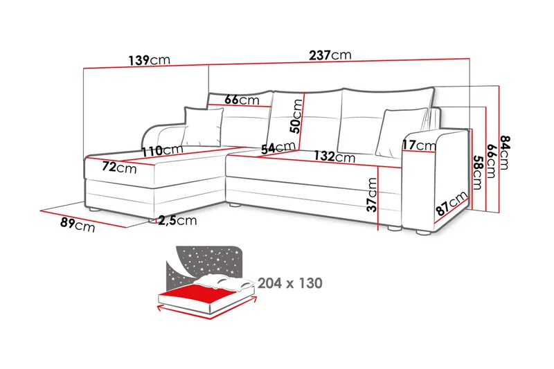 Hewlet Sofa med Divan 3-seter - Gul - Møbler - Sofaer - Sofa med sjeselong