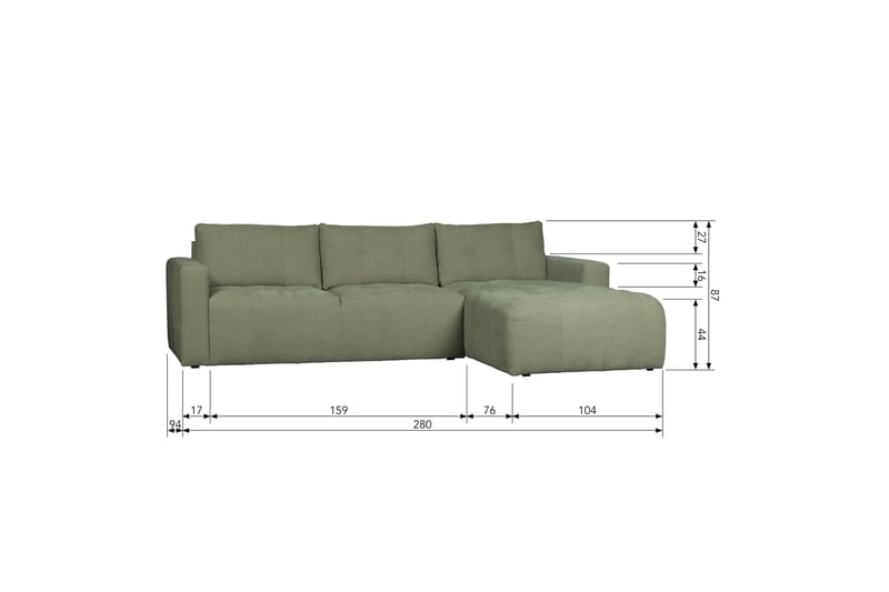 Hippylur 3-Seters Sofa Høyre - Grønn - Møbler - Sofaer - Sofa med sjeselong