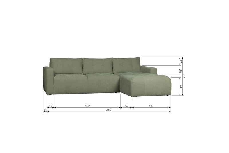 Hippylur 3-Seters Sofa Høyre - Grønn - Sofa med sjeselong - 3 seters sofa med divan