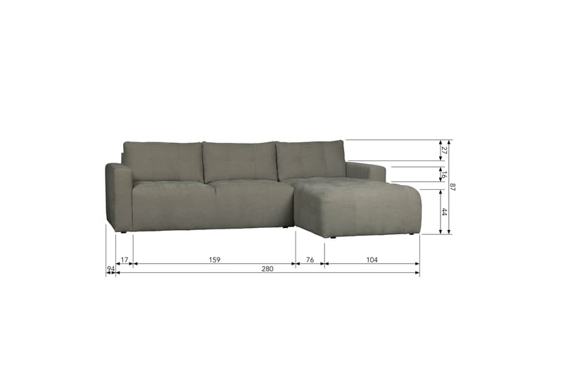 Hippylur 3-Seters Sofa Høyre - Varmgrå - Sofa med sjeselong - 3 seters sofa med divan