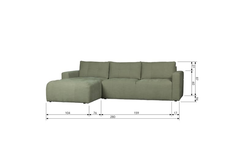 Hippylur 3-Seters Sofa Venstre - Grønn - Sofa med sjeselong - 3 seters sofa med divan