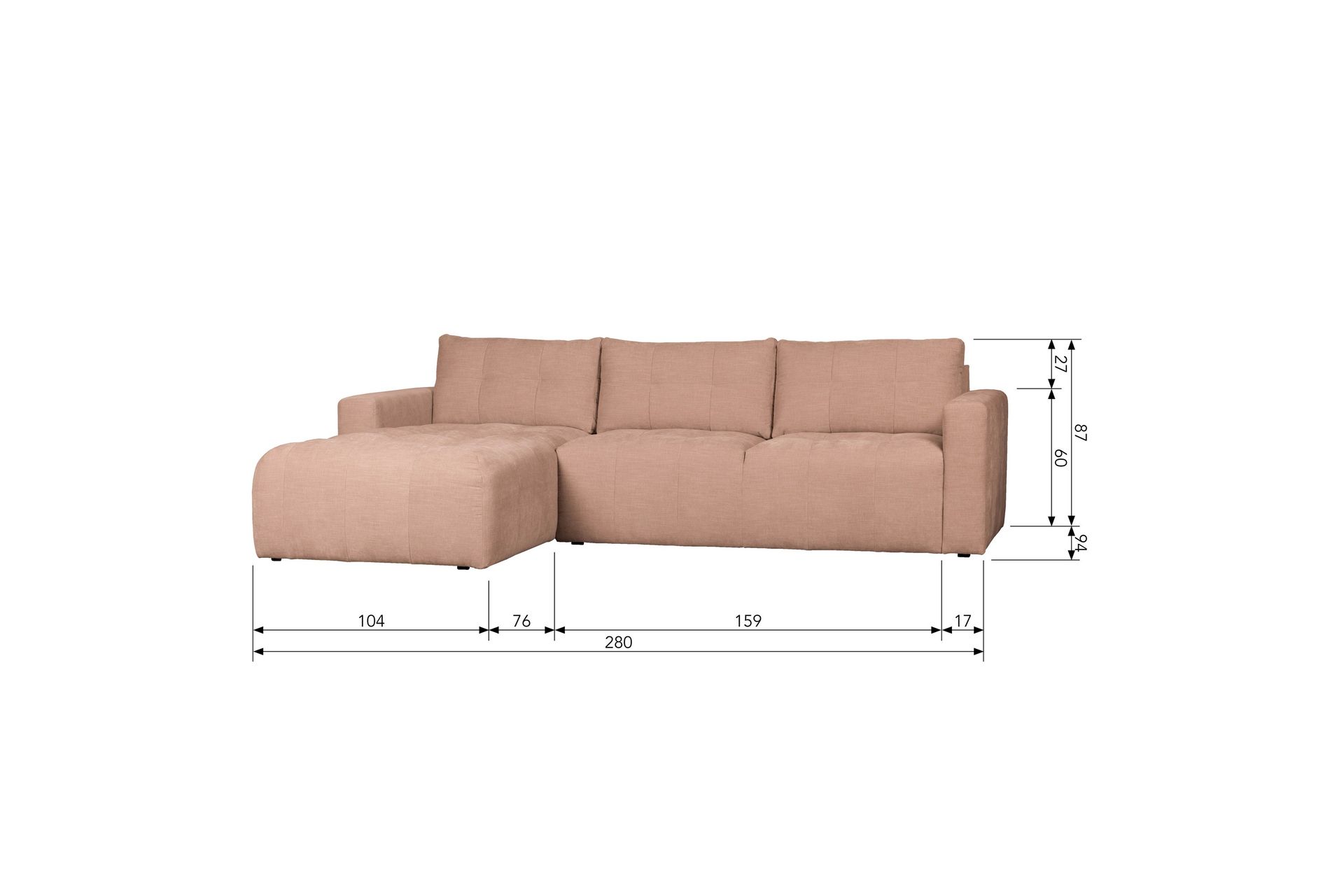 Hippylur 3-Seters Sofa Venstre - Rosa - Møbler - Sofaer - Sofa med sjeselong