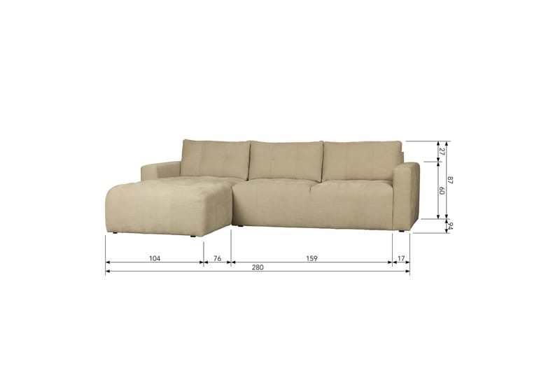 Hippylur 3-Seters Sofa Venstre - Sand - Sofa med sjeselong - 3 seters sofa med divan