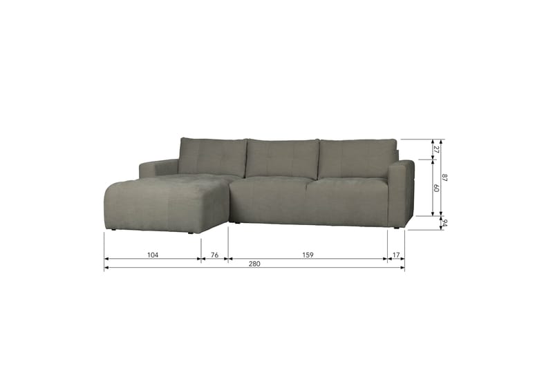 Hippylur 3-Seters Sofa Venstre - Varmgrå - Møbler - Sofaer - Sofa med sjeselong