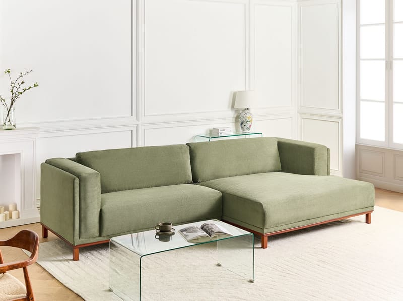 Hjørnesofa 4-seter Veng - Lysebrun, grønn - Møbler - Sofaer - Sofa med sjeselong