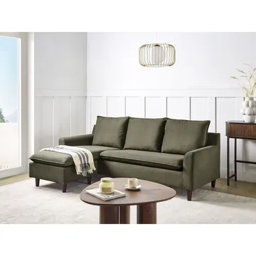 Hjørnesofa Elvenes - Grønn, mørkt tre/Høyrevendt - Møbler - Sofaer - Sofa med sjeselong