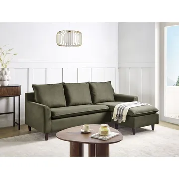 Hjørnesofa Elvenes - Grønn, mørkt tre/Venstrevendt - Møbler - Sofaer - Sofa med sjeselong