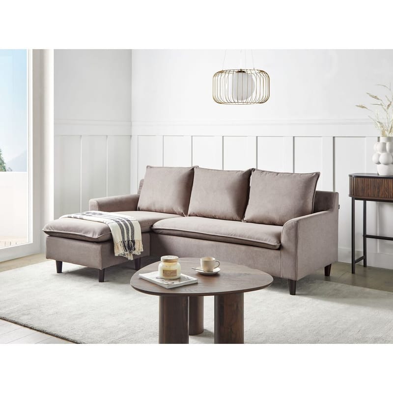 Hjørnesofa Elvenes - Taupe, mørkt tre/Høyrevendt - Møbler - Sofaer - Hjørnesofa