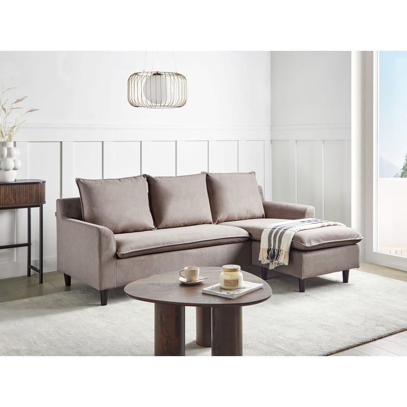 Hjørnesofa Elvenes - Taupe, mørkt tre/Venstrevendt - Møbler - Sofaer - Hjørnesofa - Hjørnesofa med divan