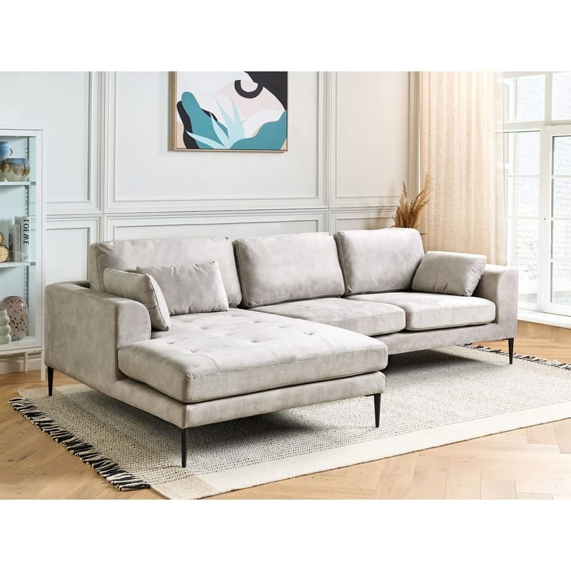 Hjørnesofa Flam - Grå, svart/ Høyrevendt/ Fløyel - Møbler - Sofaer - Hjørnesofa - Hjørnesofa med divan