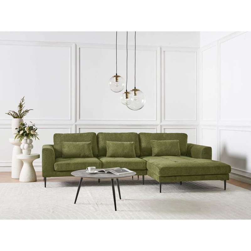 Hjørnesofa Flam - Grønn, Svart/Vend mot venstre/Polyester - Møbler - Sofaer - Hjørnesofa