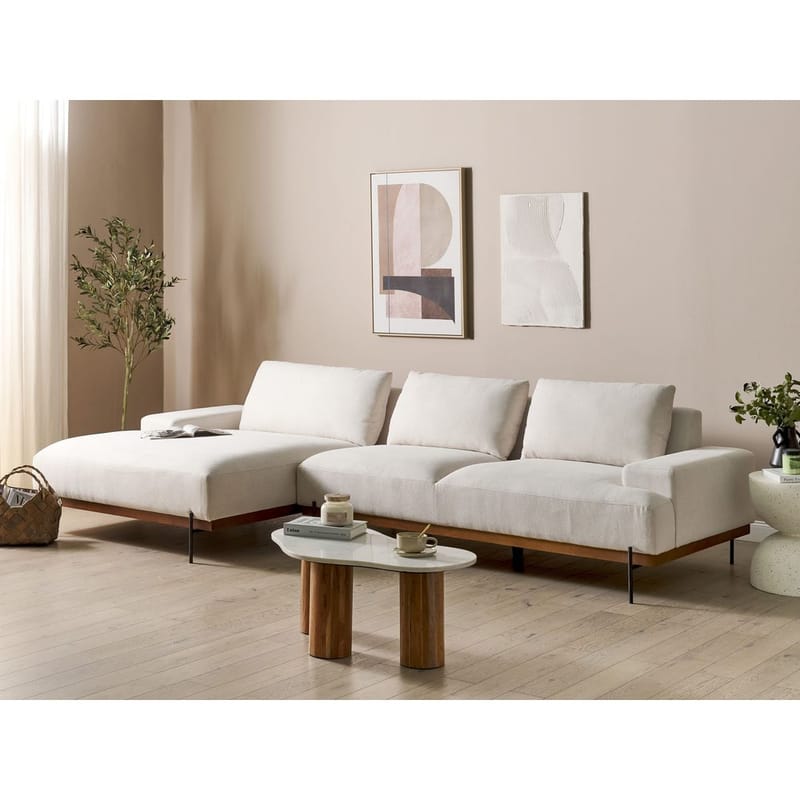 Hjørnesofa Mariferd - Beige, svart, mørkt tre/høyrevendt - Møbler - Sofaer - Hjørnesofa