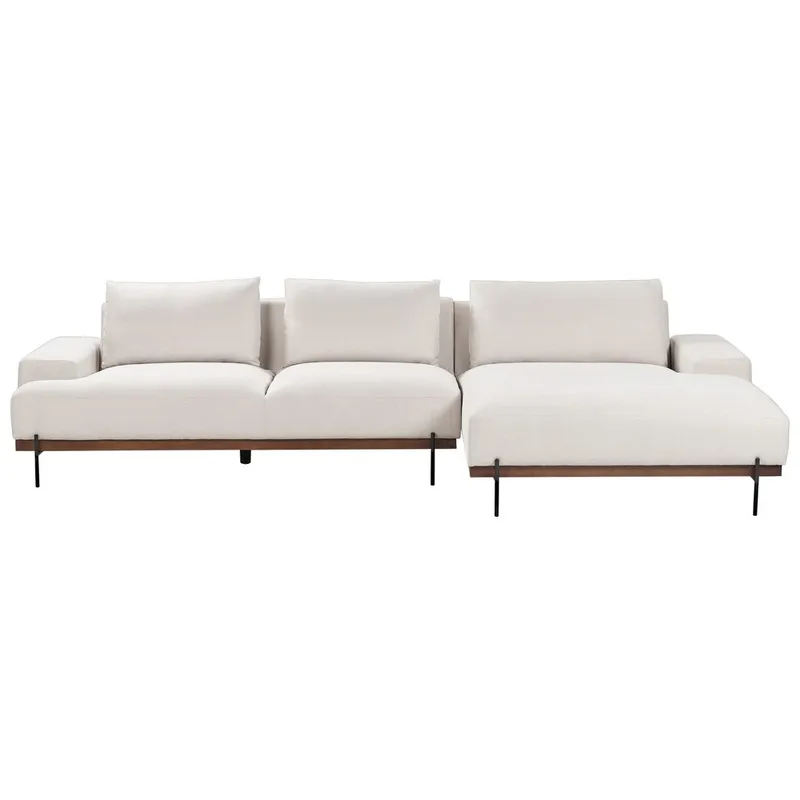 Hjørnesofa Mariferd, Beige, svart, mørkt tre/Venstrevendt