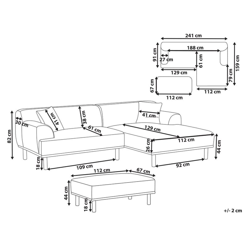 Hjørnesofa med fotskammel Holt - Beige, brun/polyester - Møbler - Sofaer - Hjørnesofa - Hjørnesofa med divan