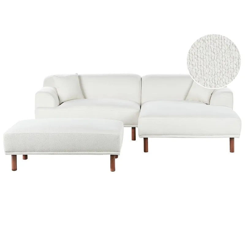 Hjørnesofa med fotskammel Holt, Hvit, brun/Bouclé