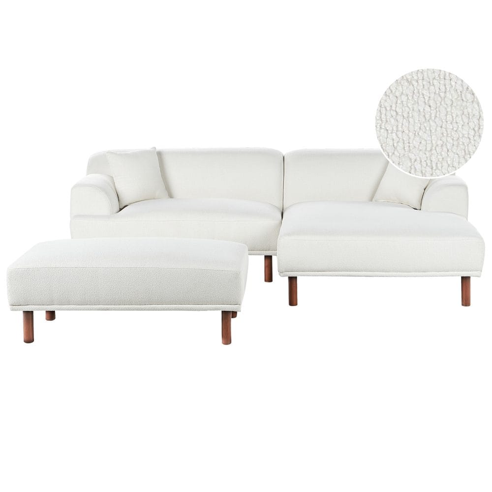 Hjørnesofa med fotskammel Holt - Hvit, brun/Bouclé