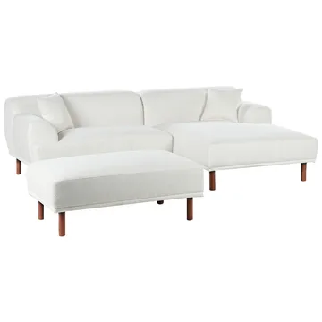 Hjørnesofa med fotskammel Holt - Hvit, brun/Bouclé - Møbler - Sofaer - Sofa med sjeselong