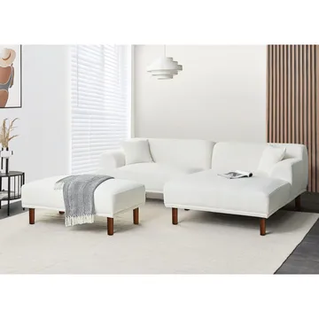 Hjørnesofa med fotskammel Holt - Hvit, brun/Bouclé - Møbler - Sofaer - Sofa med sjeselong