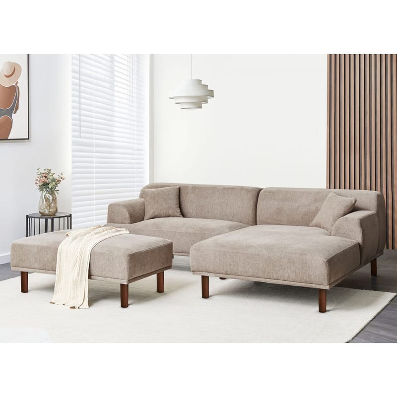 Hjørnesofa med fotskammel Holt - Taupe, brun/Polyester - Møbler - Sofaer - Hjørnesofa - Hjørnesofa med divan