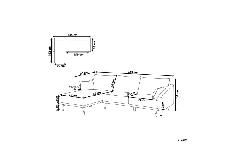 Hjørnesofa med LED-lys Fløyel VARDE - Blå - Møbler - Sofaer - Sofa med sjeselong