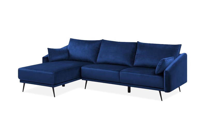 Hjørnesofa med LED-lys Fløyel VARDE - Blå - Sofa med sjeselong - Fløyel sofaer - 3 seters sofa med divan