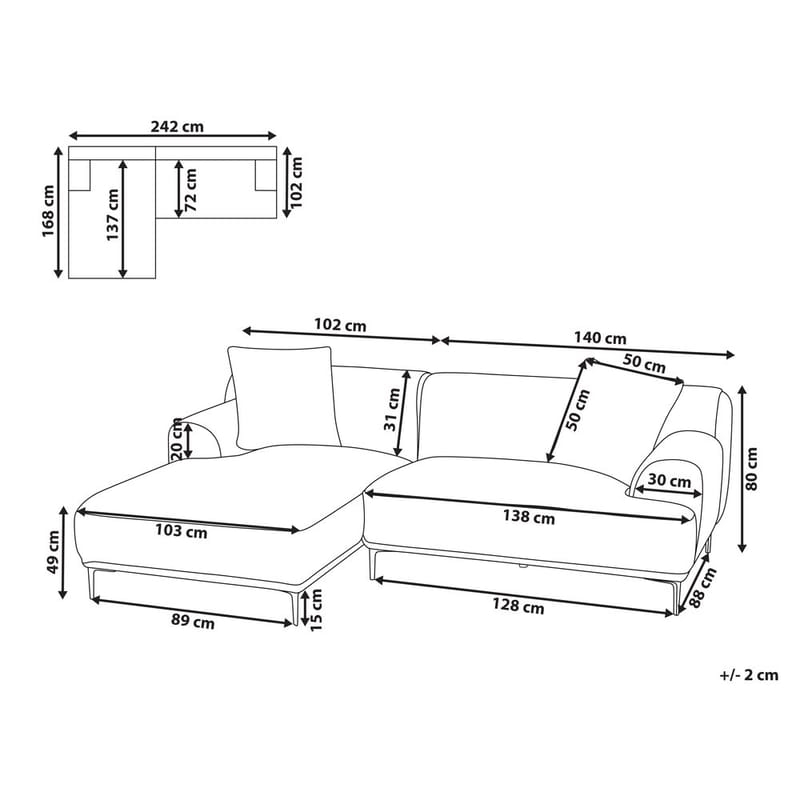 Hjørnesofa Stenum - Hvit, messing/Høyrevendt - Møbler - Sofaer - Hjørnesofa - Howard hjørnesofa
