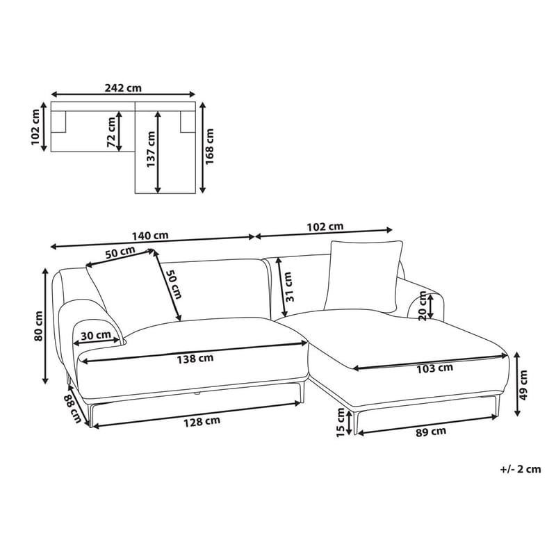 Hjørnesofa Stenum - Hvit, messing/Venstrevendt - Møbler - Sofaer - Hjørnesofa - Howard hjørnesofa