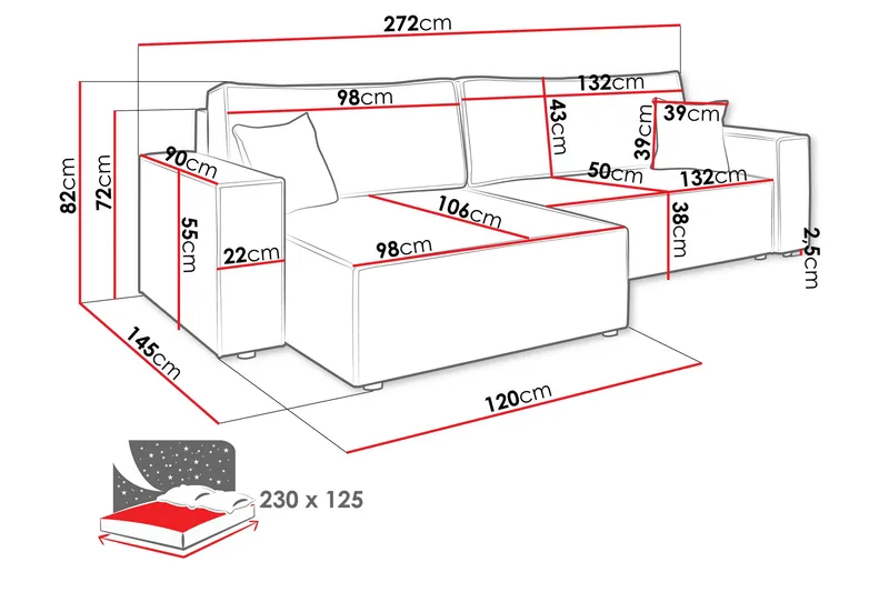 Hobson Sofa med Divan 3-seter - Rosa - Møbler - Sofaer - Sofa med sjeselong