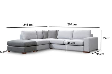 Huelva 3-seter Venstre L-formet Sofa med Sjeselong Dyp med Fotskammel i Stoff - Grå - Møbler - Sofaer - Sofa med sjeselong