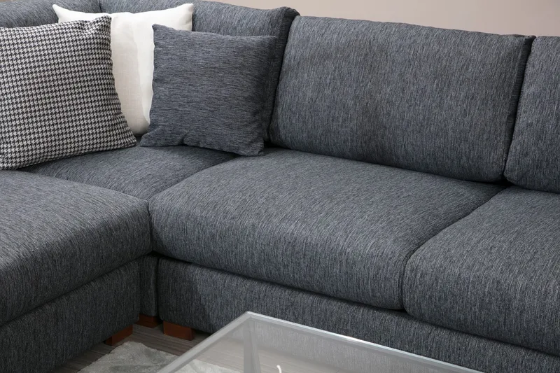 Huelva 5-seter Høyrevendt L-formet Hjørnesofa 323 cm med Sidebord i Stoff - Grå - Møbler - Sofaer - Hjørnesofa