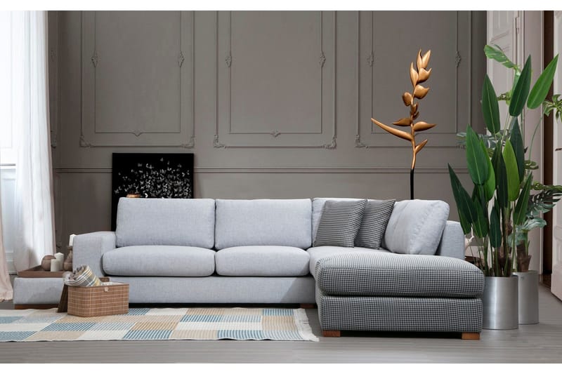 Huelva 5-seter Høyrevendt L-formet Sofa med Sjeselong 308 cm i Stoff - Grå - Møbler - Sofaer - Sofa med sjeselong