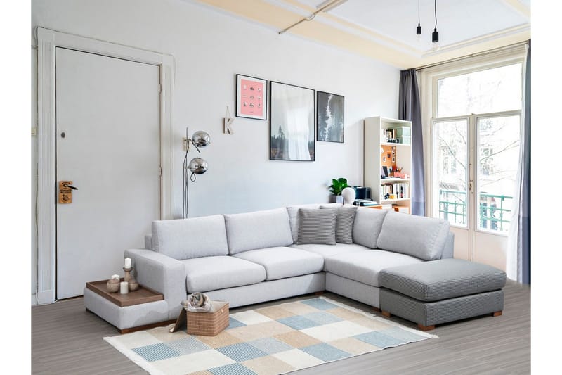 Huelva 5-seter Høyrevendt L-formet Sofa med Sjeselong 308 cm i Stoff - Grå - Møbler - Sofaer - Sofa med sjeselong