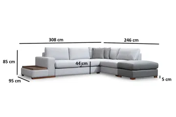 Huelva 5-seter Høyrevendt L-formet Sofa med Sjeselong 308 cm i Stoff - Grå - Møbler - Sofaer - Sofa med sjeselong