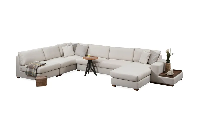 Huelva 5-seter Venstrevendt U-formet Hjørnesofa med Divan i Stoff, Beige