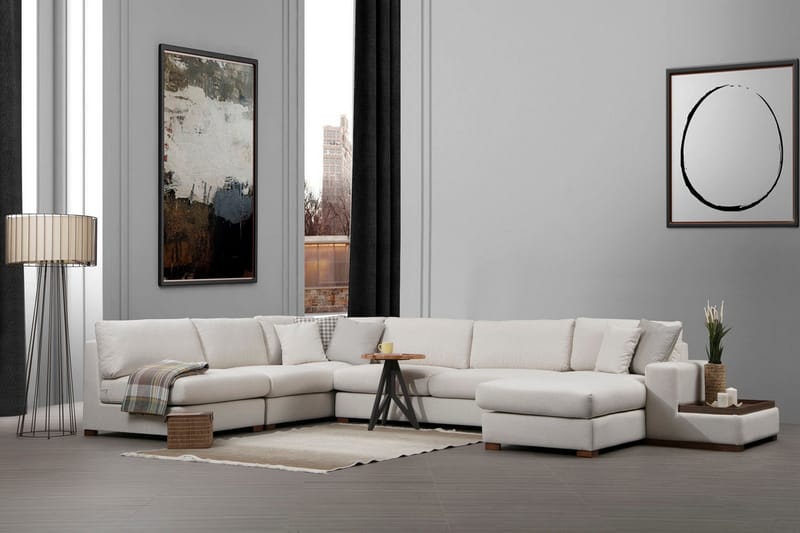 Huelva 5-seter Venstrevendt U-formet Hjørnesofa med Divan i Stoff - Beige - Møbler - Sofaer - Hjørnesofa - Hjørnesofa med divan