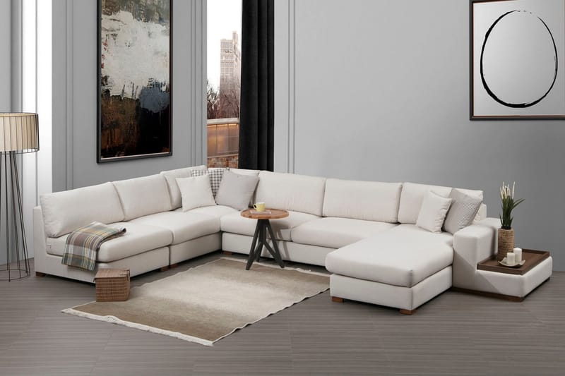Huelva 5-seter Venstrevendt U-formet Hjørnesofa med Divan i Stoff - Beige - Møbler - Sofaer - Hjørnesofa - Hjørnesofa med divan