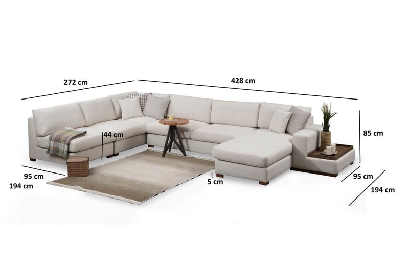 Huelva 5-seter Venstrevendt U-formet Hjørnesofa med Divan i Stoff - Beige - Møbler - Sofaer - Hjørnesofa - Hjørnesofa med divan