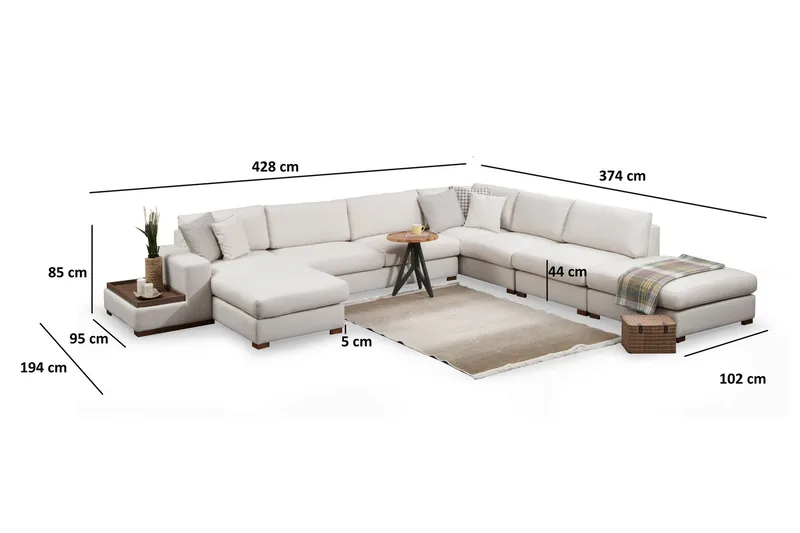 Huelva Divansofa - Beige - Møbler - Sofaer - Sofa med sjeselong