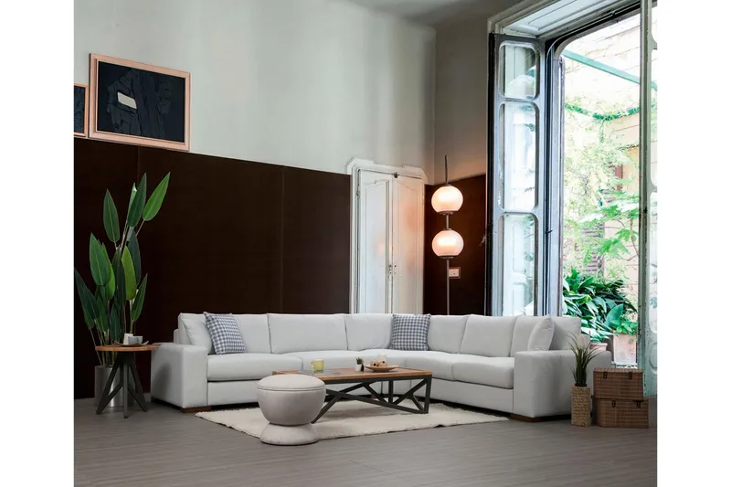 Huelva Høyrevendt L-formet Hjørnesofa 322 cm i Stoff med Brede Armlener - Beige - Møbler - Sofaer - Hjørnesofa