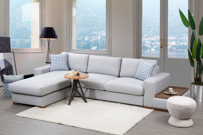 Huelva Venstrevendt L-formet Sofa med Sjeselong 332 cm i Stoff - Grå - Møbler - Sofaer - Sofa med sjeselong