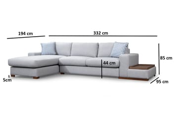Huelva Venstrevendt L-formet Sofa med Sjeselong 332 cm i Stoff - Grå - Møbler - Sofaer - Sofa med sjeselong