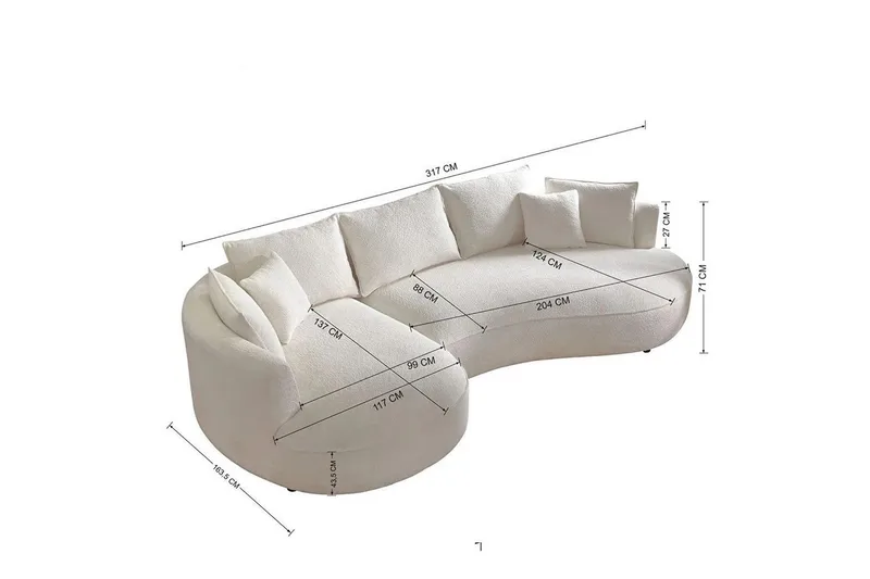Hungirr Sofa med divan 4-seter - Hvit - Møbler - Sofaer - Sofa med sjeselong
