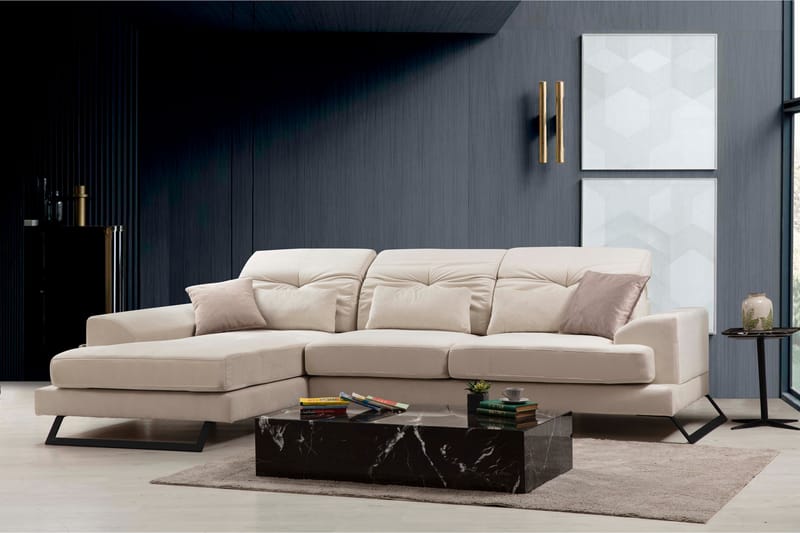 Jaraad Divansofa Høyre - Beige/Svart - Møbler - Sofaer - Sofa med sjeselong