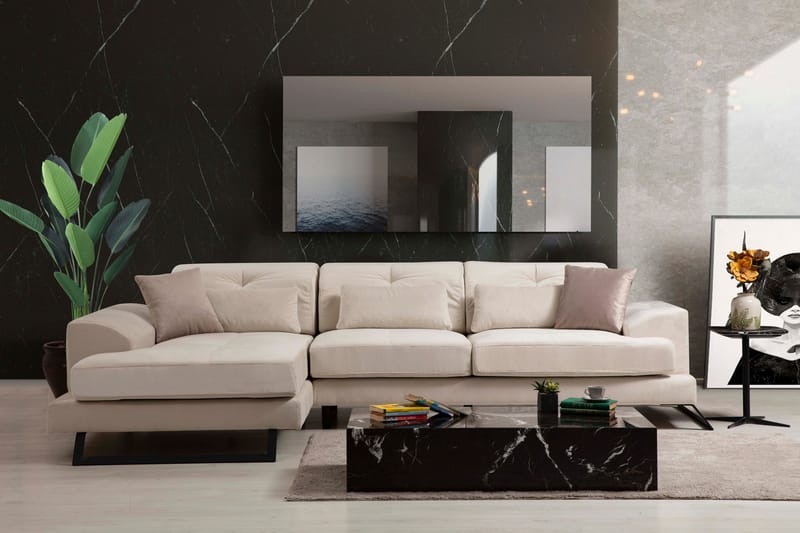 Jaraad Divansofa Høyre - Beige/Svart - Møbler - Sofaer - Sofa med sjeselong
