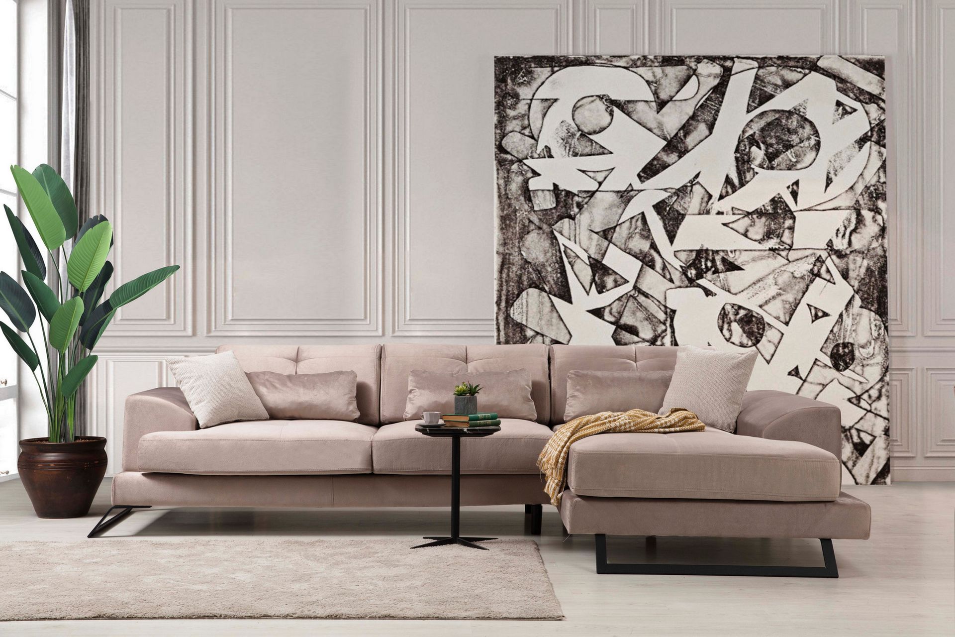Jaraad Divansofa Venstre - Beige/Svart - Møbler - Sofaer - Sofa med sjeselong